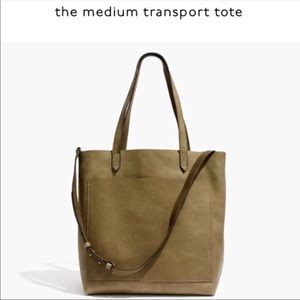 madewell leather medium transport tote olive green
